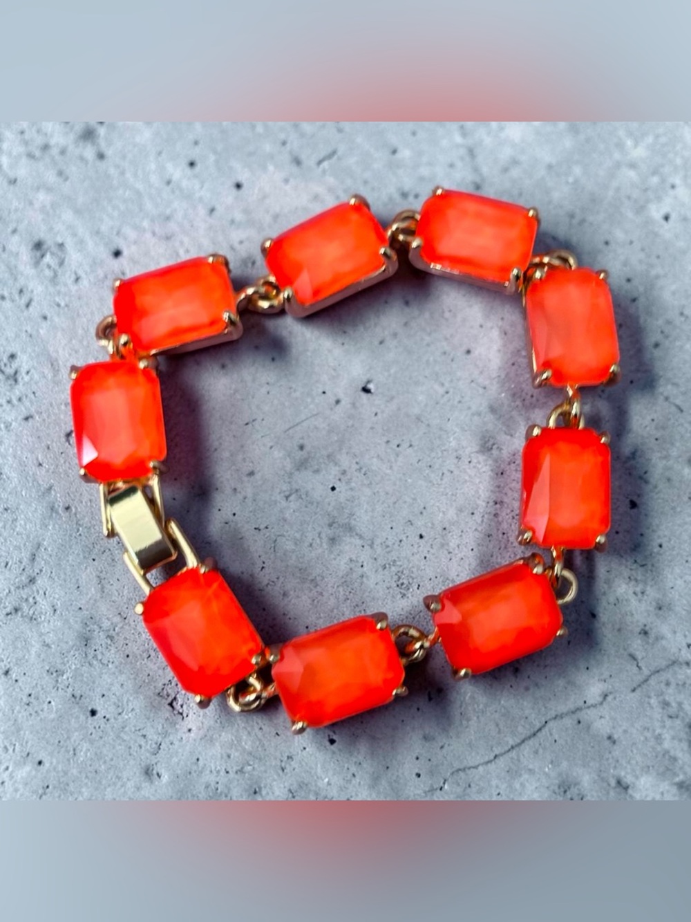 Cut Glass Stone Gold-Tone Orange Bracelet